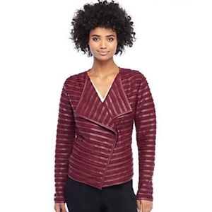 Maroon faux leather/suede pieces moto jacket.